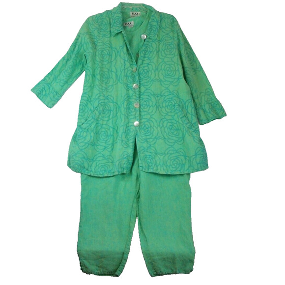 Flax Other - FLAX Jacket, Ankle Pants & 2 Tops Outfit Set 100% Linen Lagenlook size M Womens